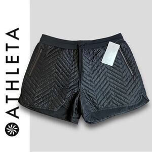 ATHLETA NEW WOMENS NWT APRES SKI QUILTED BLACK ZIPPER MOTO SHORTS BLACK 14